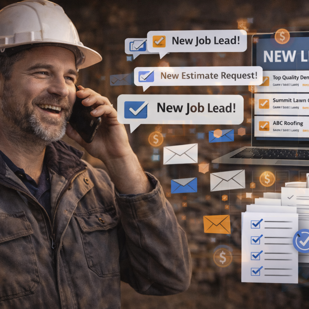 Contractor Lead Generation and New Job Opportunities Contractor receiving new job leads and estimate requests through digital marketing and online lead generation