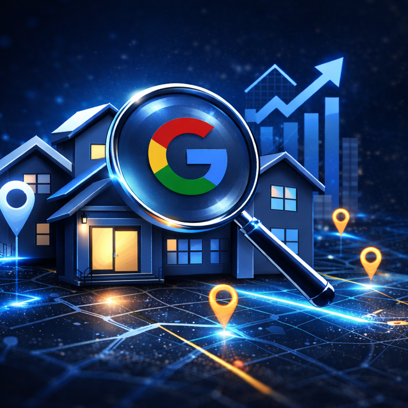 Google local search visibility for contractor businesses showing map locations and ranking growth
