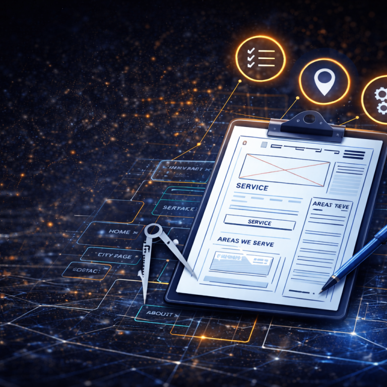 Website structure planning for contractor website design including service pages, city pages, and areas served