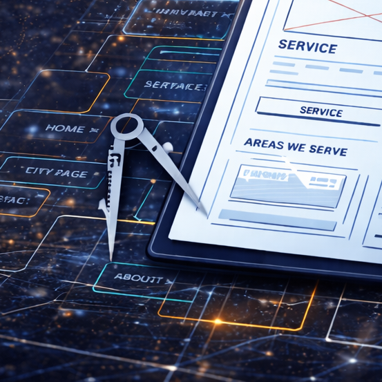 Website structure planning for contractor website design including service pages, city pages, and areas served