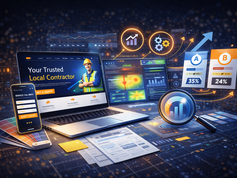 Google Ads campaign dashboard showing contractor website ads performance, conversion tracking, and lead generation analytics