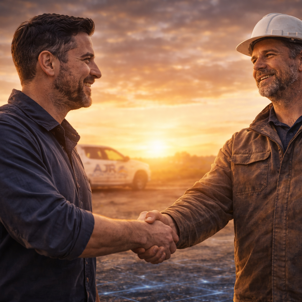 Contractor and marketing professional shaking hands after successful digital marketing partnership