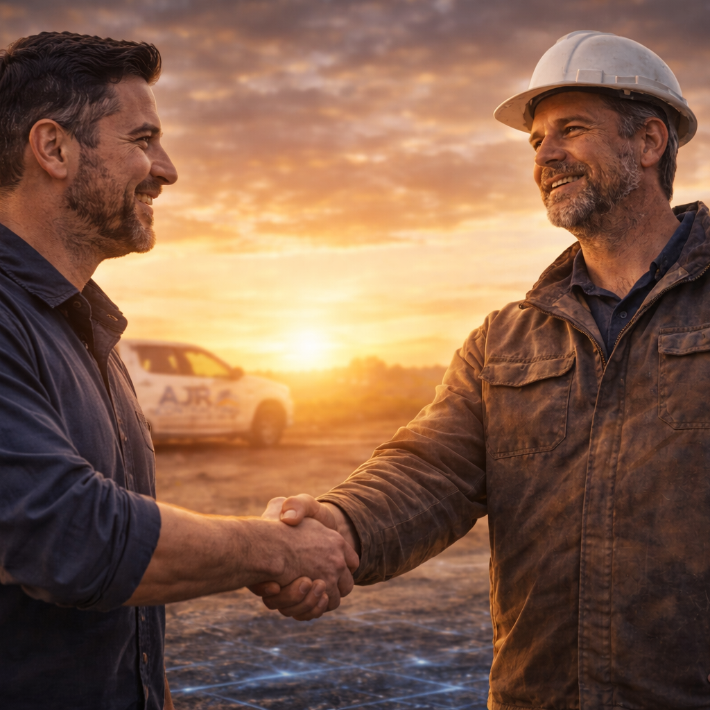Contractor shaking hands with marketing professional after successful business partnership