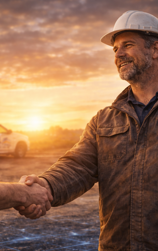 Contractor shaking hands with marketing professional after successful business partnership